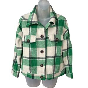 Staccato Green and Cream Plaid Button-Up Jacket